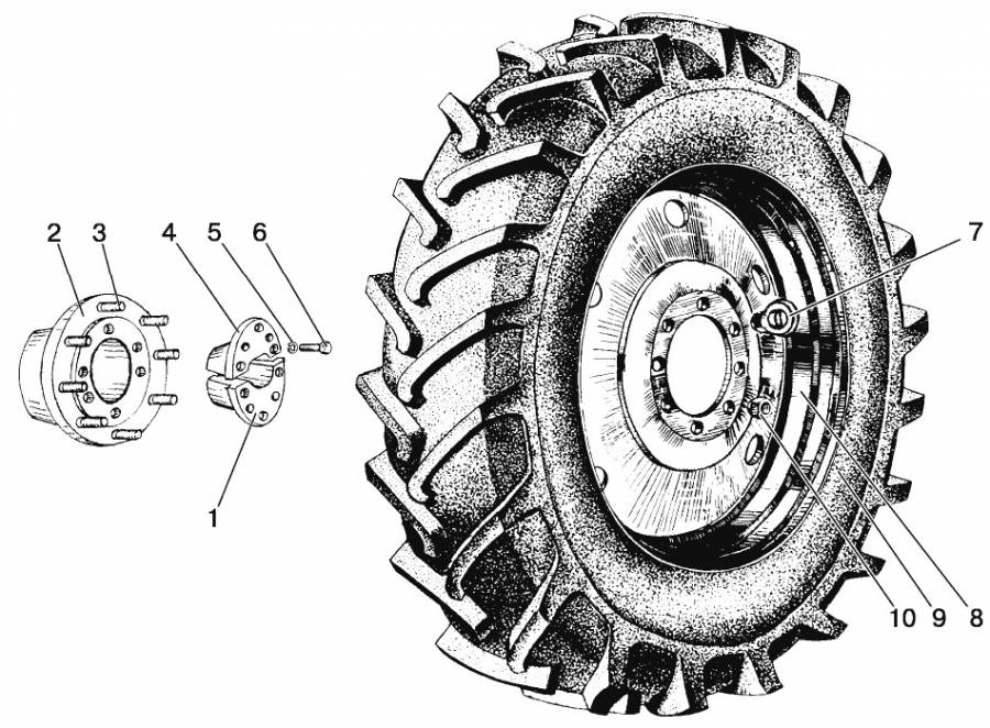 Ступицы задних колес (3104) Колеса задние ведущие (3107)