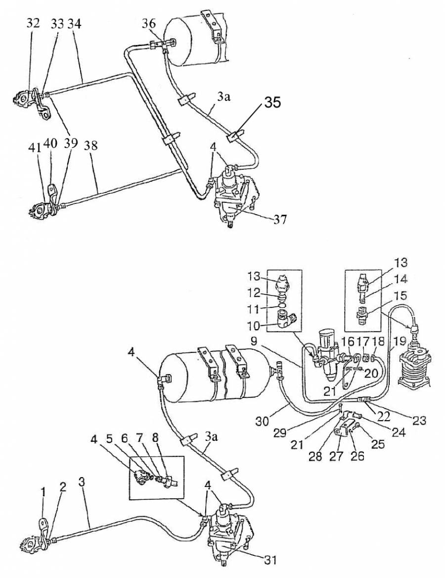 Трубопроводы и арматура пневмопривода тормозов прицепа (3506)