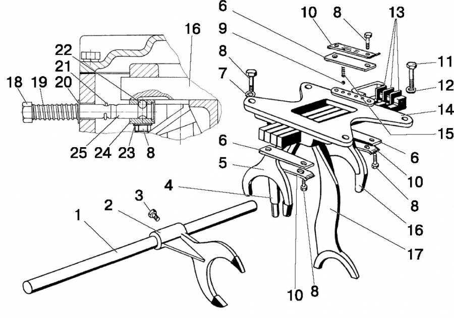 Механизм переключения передач. Корпус вилок для трактора МТЗ-80