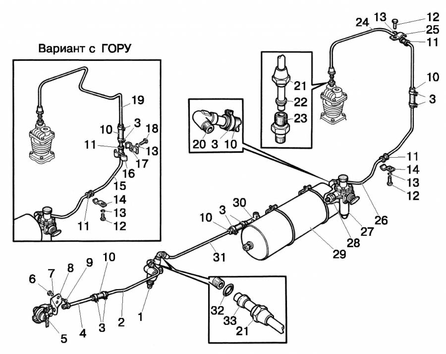 Трубопроводы и арматура пневмопривода тормозов прицепа (3506) для трактора МТЗ-80