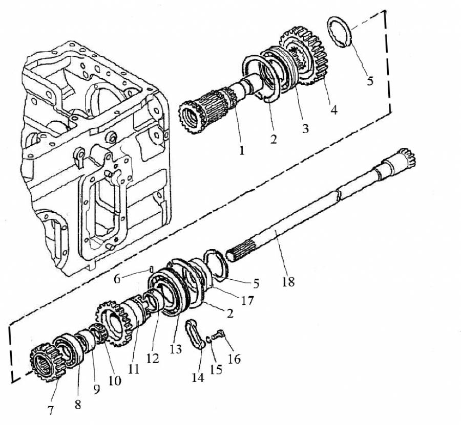 Коробка передач. Вал блока шестерен (24F+12R) (1701)