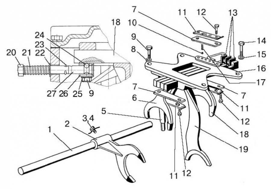 Механизм управления механической КП. Корпус вилок (1702)