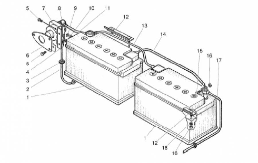 Установка батарей аккумуляторных (система запуска 12В) (3703)